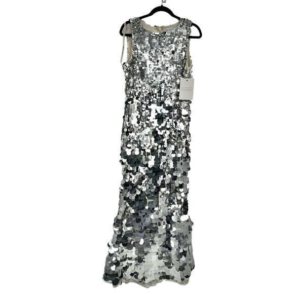 Mac Duggal Embellished Disc Sequin Sleeveless Gown Dress Silver Size 10 NWT - Picture 7 of 12